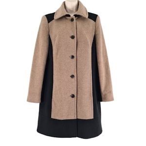 Calvin Klein Stylish Wool Blend Coat Tan & Black Knee Length US Size 6
